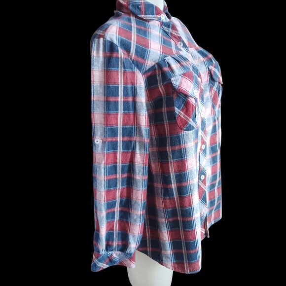 True Vintage Women's Medium Shirt 1970s Flannel Top Plaid Boho Winter Frumpy - Picture 4 of 8
